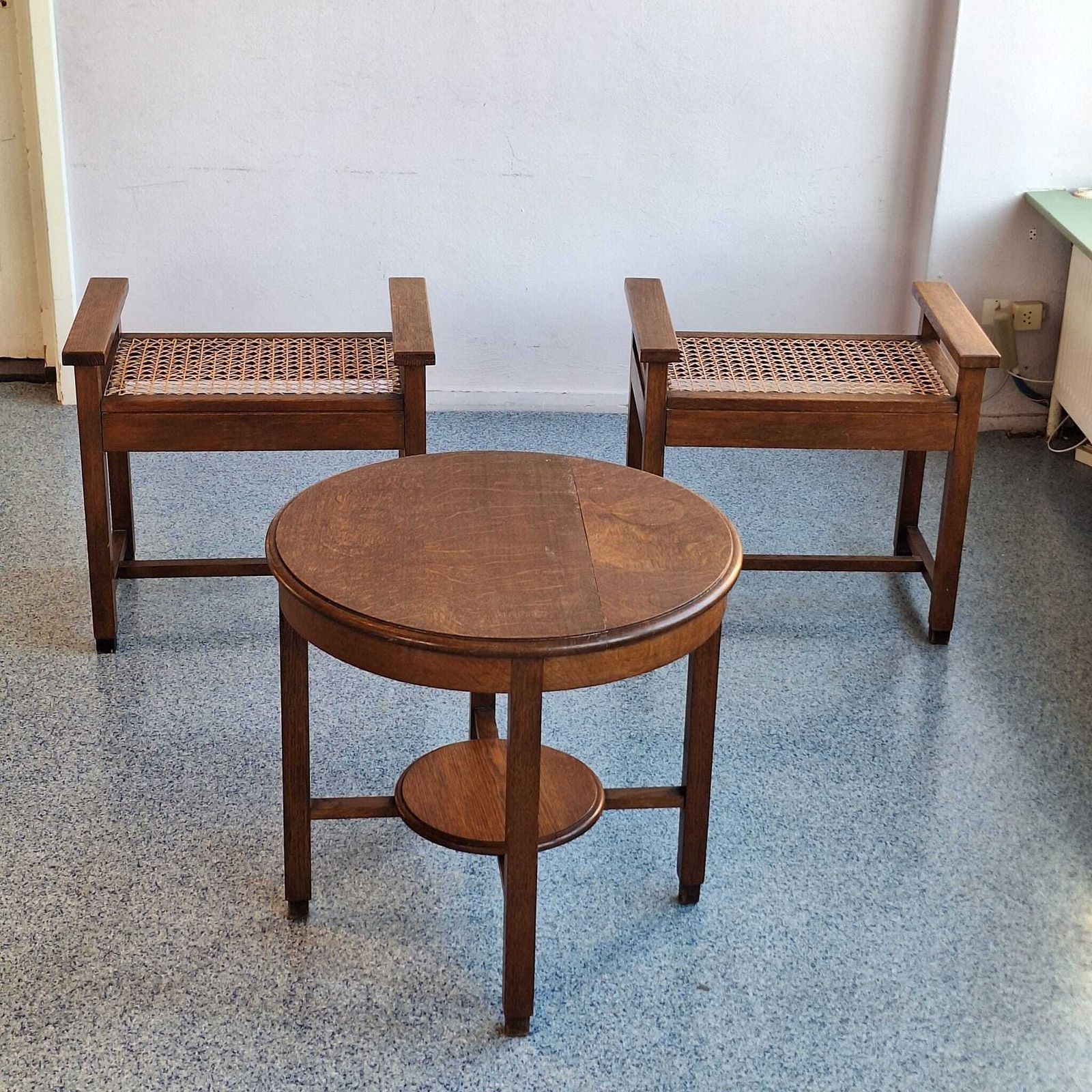 Set Of Two Low Chairs And Coffee Table From The Amsterdam School/ Art Deco Circa 1930s.