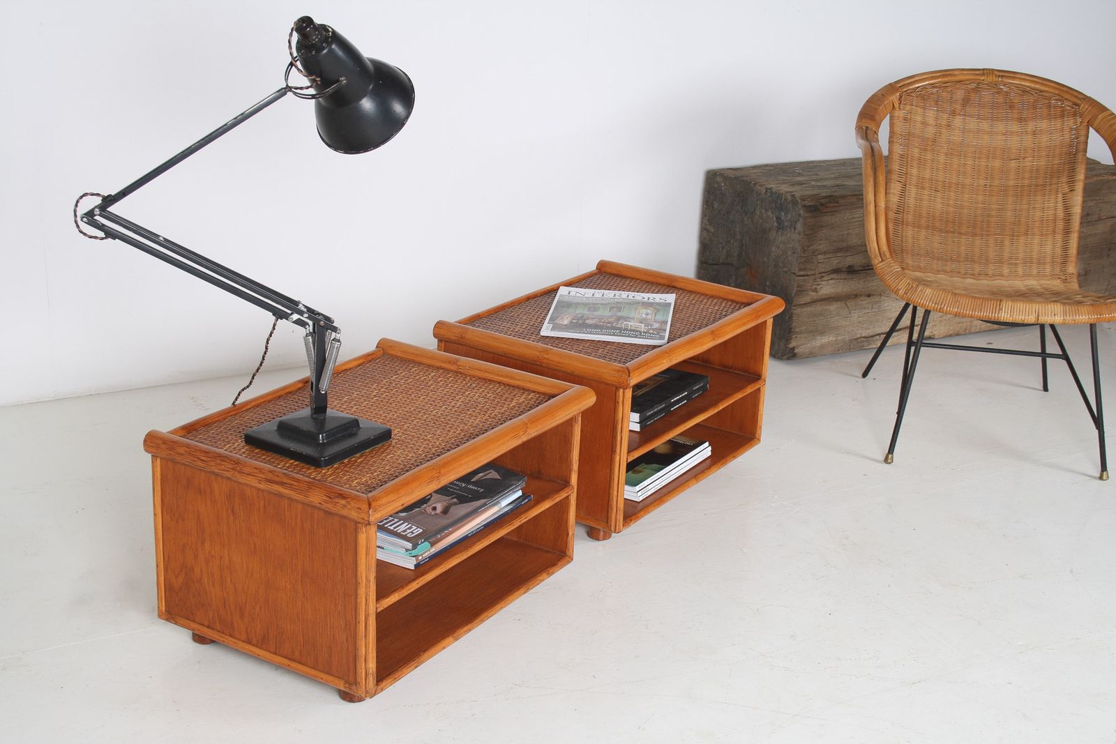 A Pair Of Mid Century Rattan Top Bamboo Night Stand Side Tables photo furniture