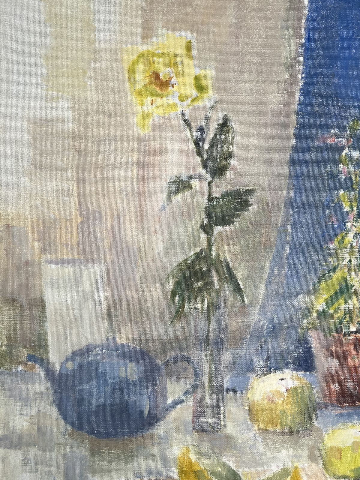 Teapot And Lemons, Oil On Canvas Still Life Painting photo 627.0