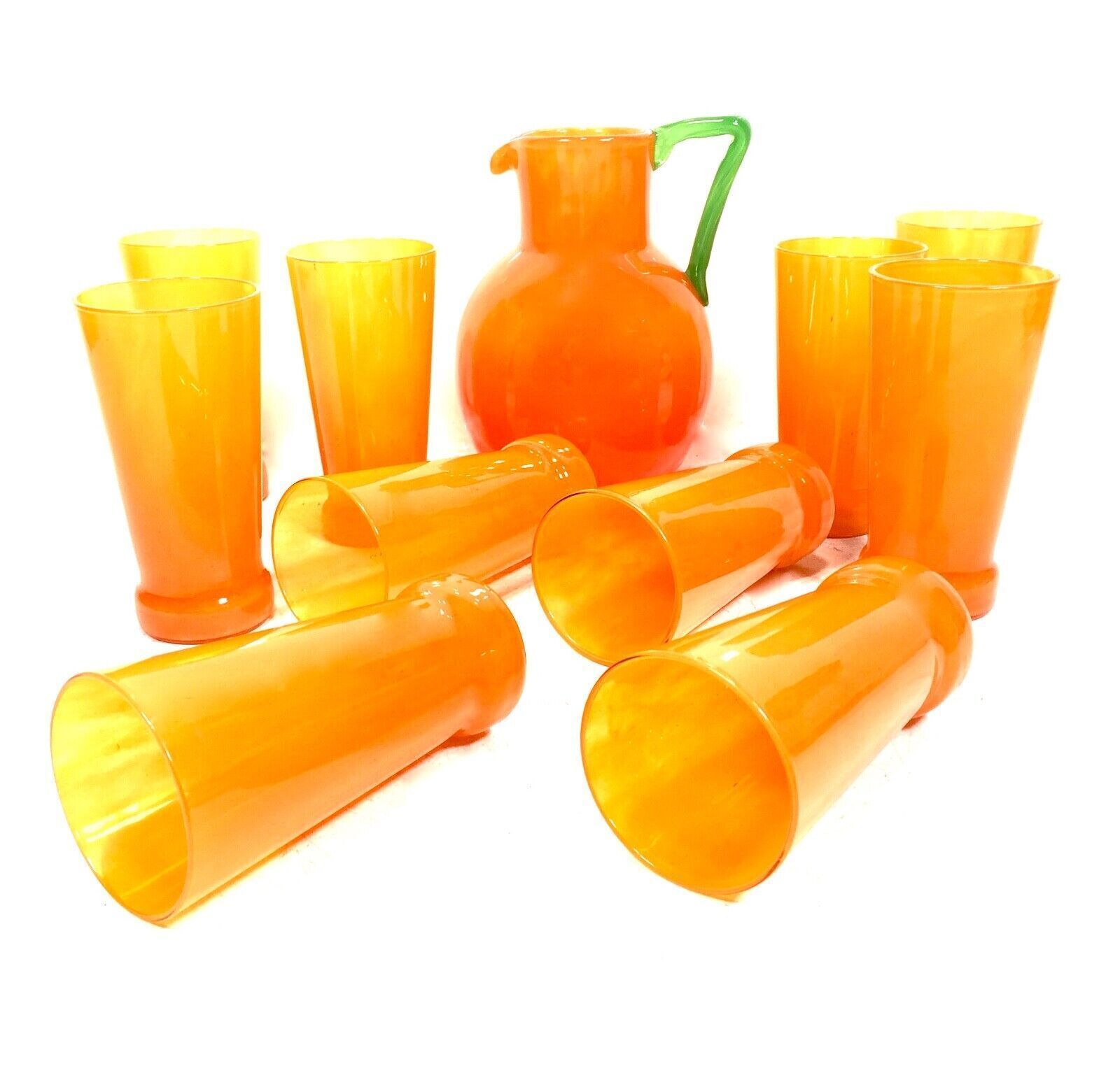 Art Deco Charles Schneider Orange Tango Glass Lemonade Jug & Tumbler Set Antique photo furniture