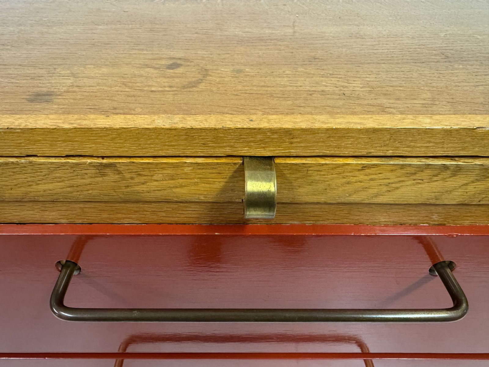 1960s Red Chest Of Drawers With Pull Out Slide By Heals photo Furniture