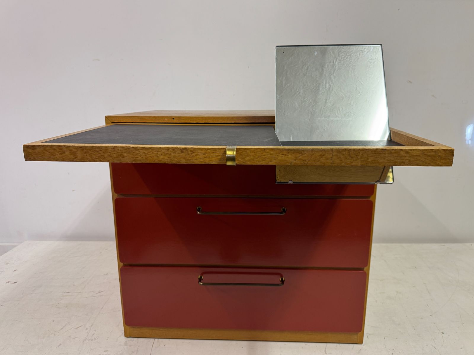 1960s Red Chest Of Drawers With Pull Out Slide By Heals photo vinterior