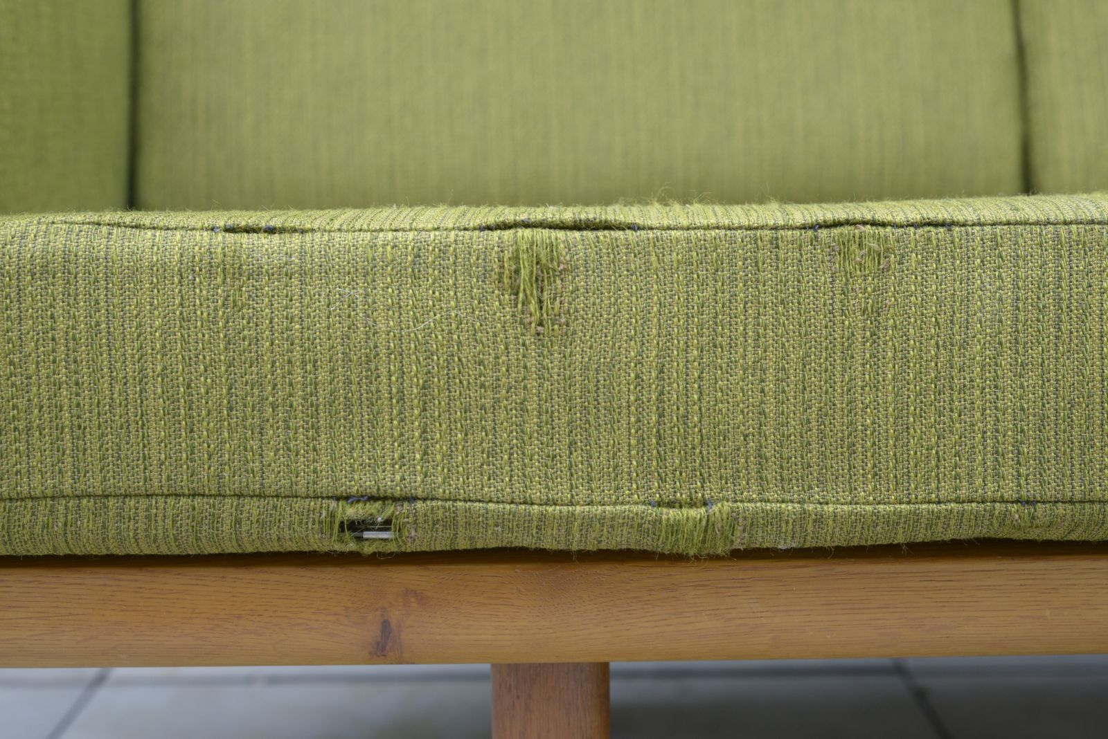 Furniture Hans Wegner, Ge236 Getama Sofa. In Oak And Green Wool Upholstery. Danish, 1950s. photo