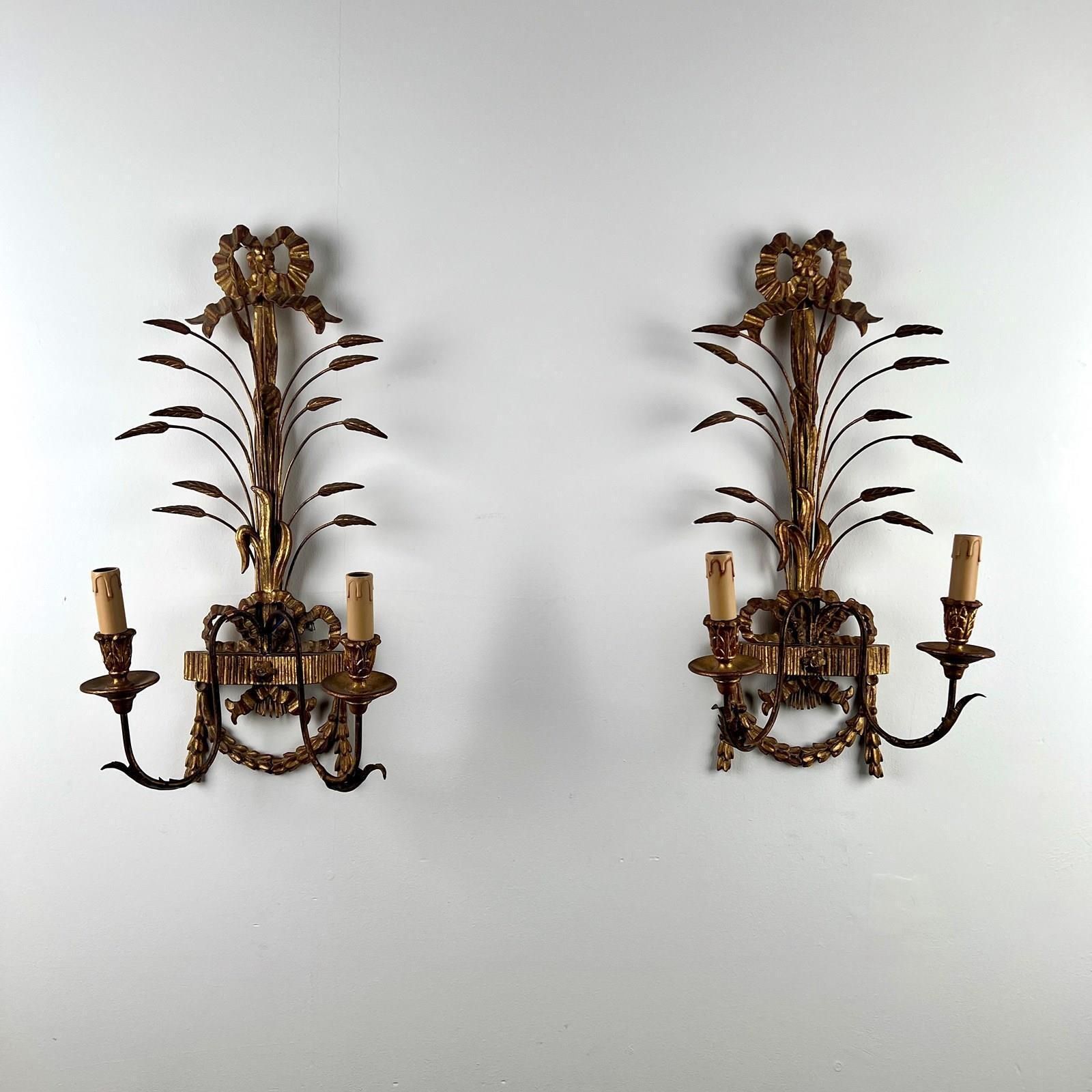 A Pair Of Early C20th Italian Giltwood & Toleware Wall Sconces