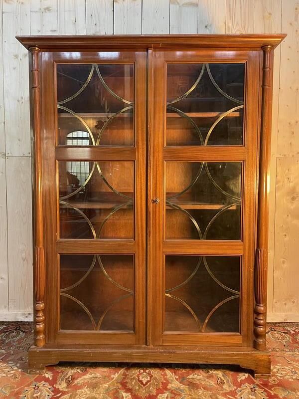 Bibliothèque   Vitrine Anglaise En Acajou Et Laiton
