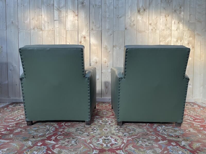 Paire De Fauteuils Club En Skaï Vert 1940 photo vinterior