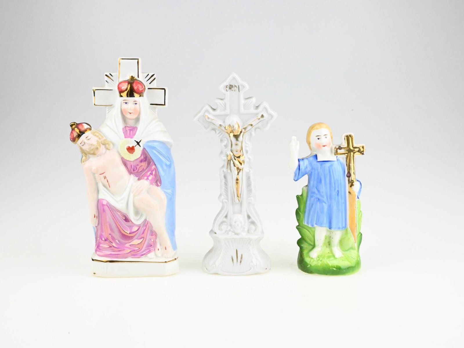 Set Of Three Antique Ceramic Religious Figurines, Vintage Ceramic Sculptures, Ceramic Saints, Christian Figurines, Antique Ceramic Art
