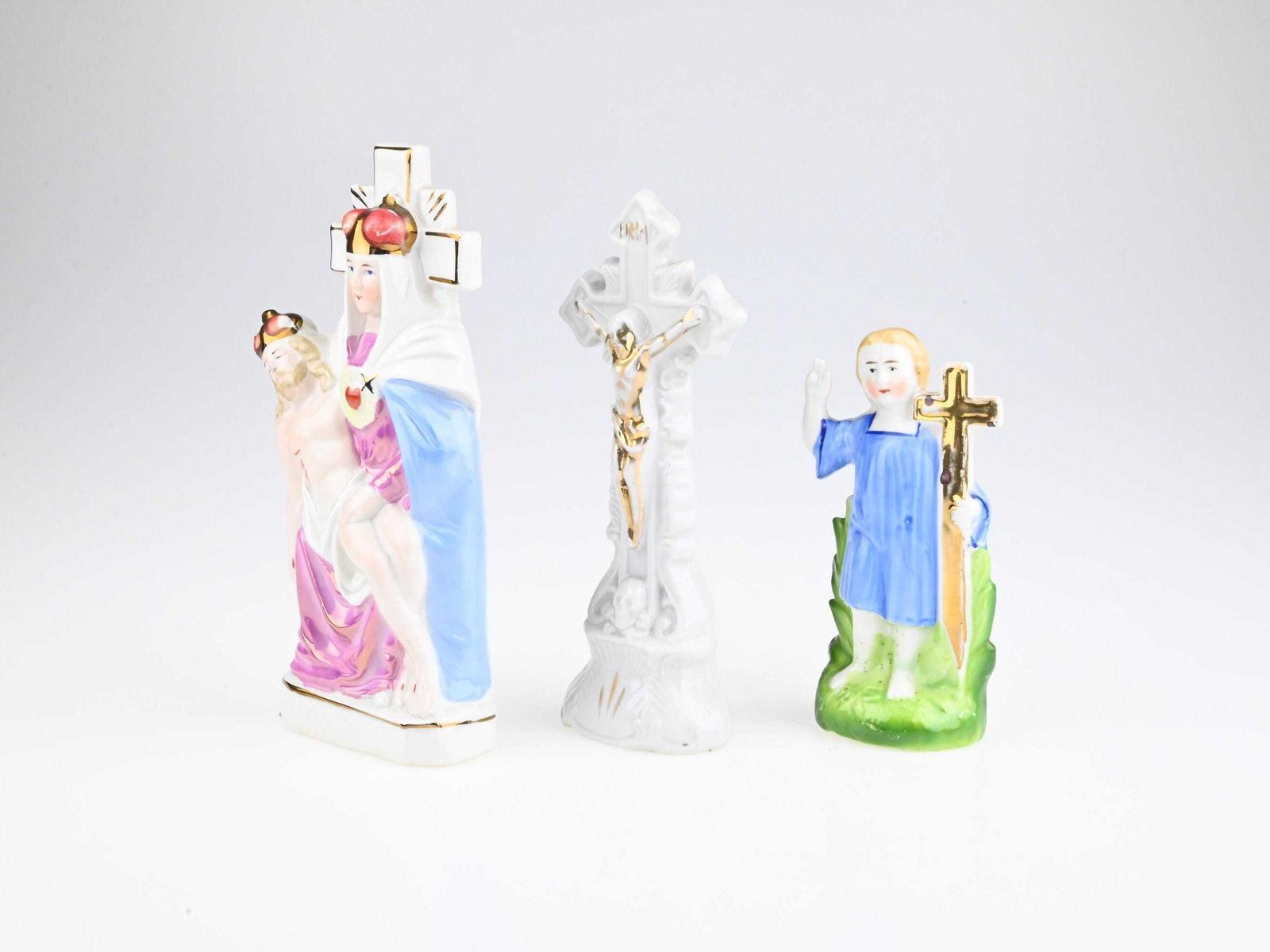 Set Of Three Antique Ceramic Religious Figurines, Vintage Ceramic Sculptures, Ceramic Saints, Christian Figurines, Antique Ceramic Art photo furniture