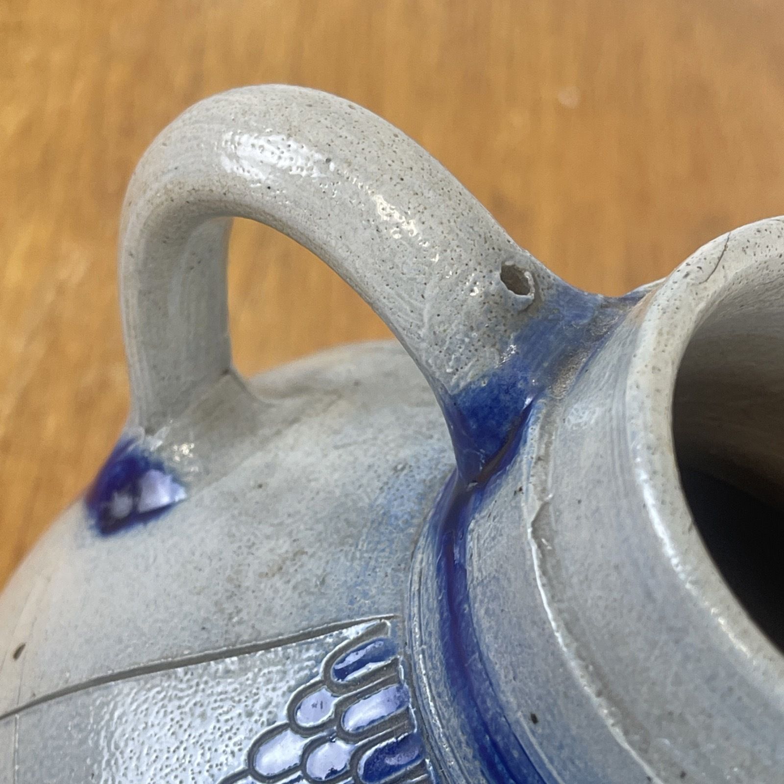 Home Decor Antique German Salt Glazed Jug 1 1/2 Pitcher Cobalt Blue 19th Century Stoneware photo