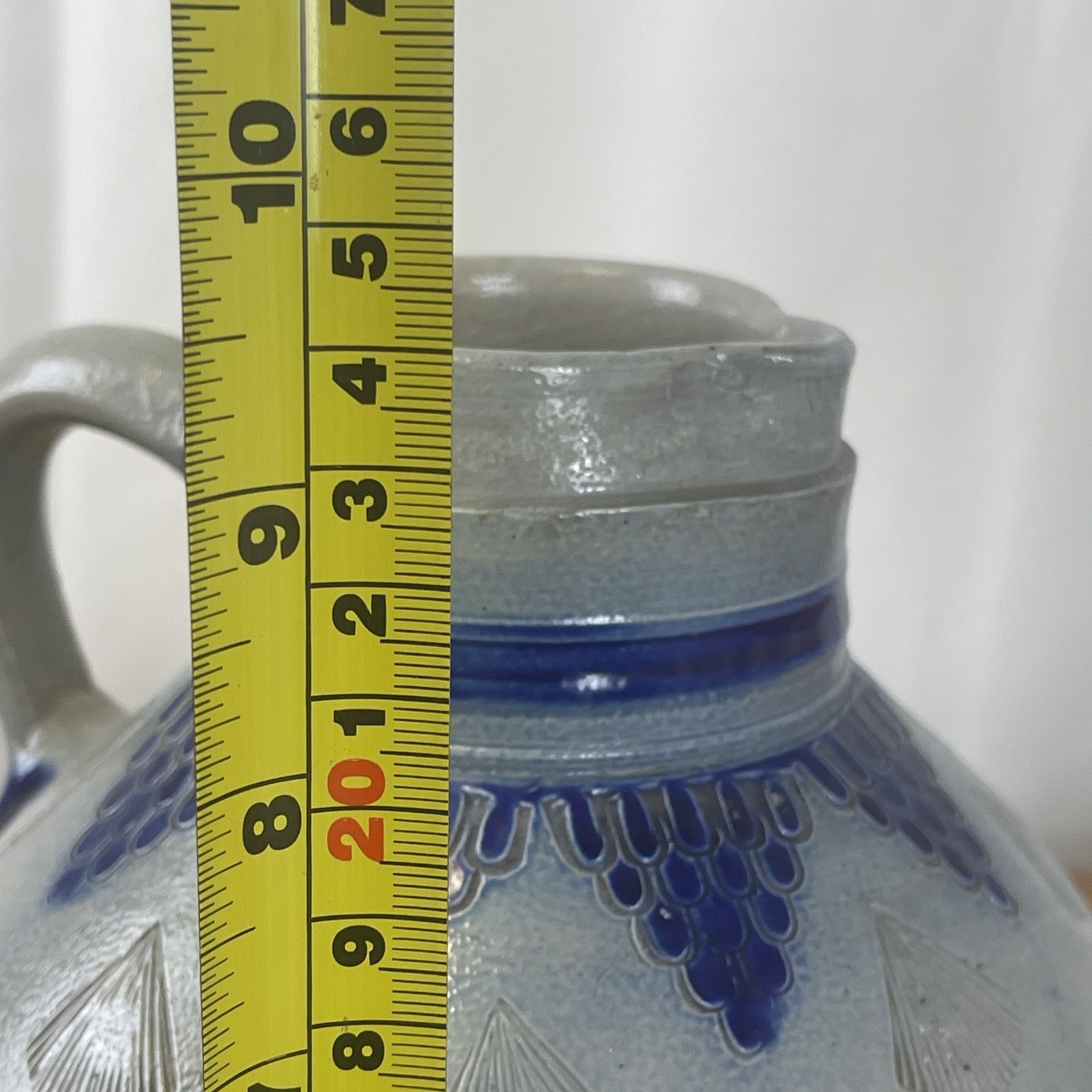 photo vinterior Antique German Salt Glazed Jug 1 1/2 Pitcher Cobalt Blue 19th Century Stoneware