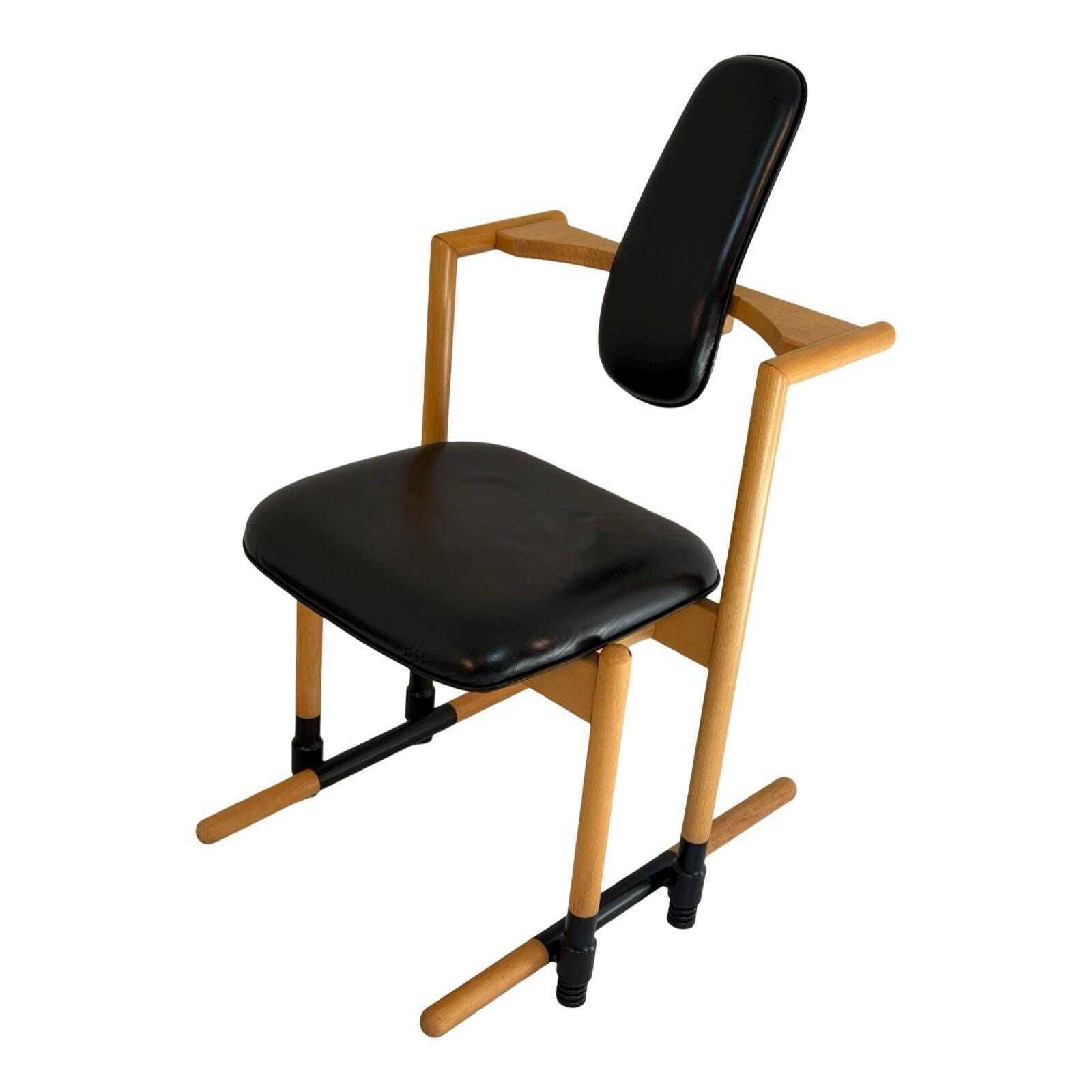 Peter Opsvik   Stokke   Flysit   Ergonomically Shaped Rocking Chair   Black Leather Upholstery And Wooden Frame