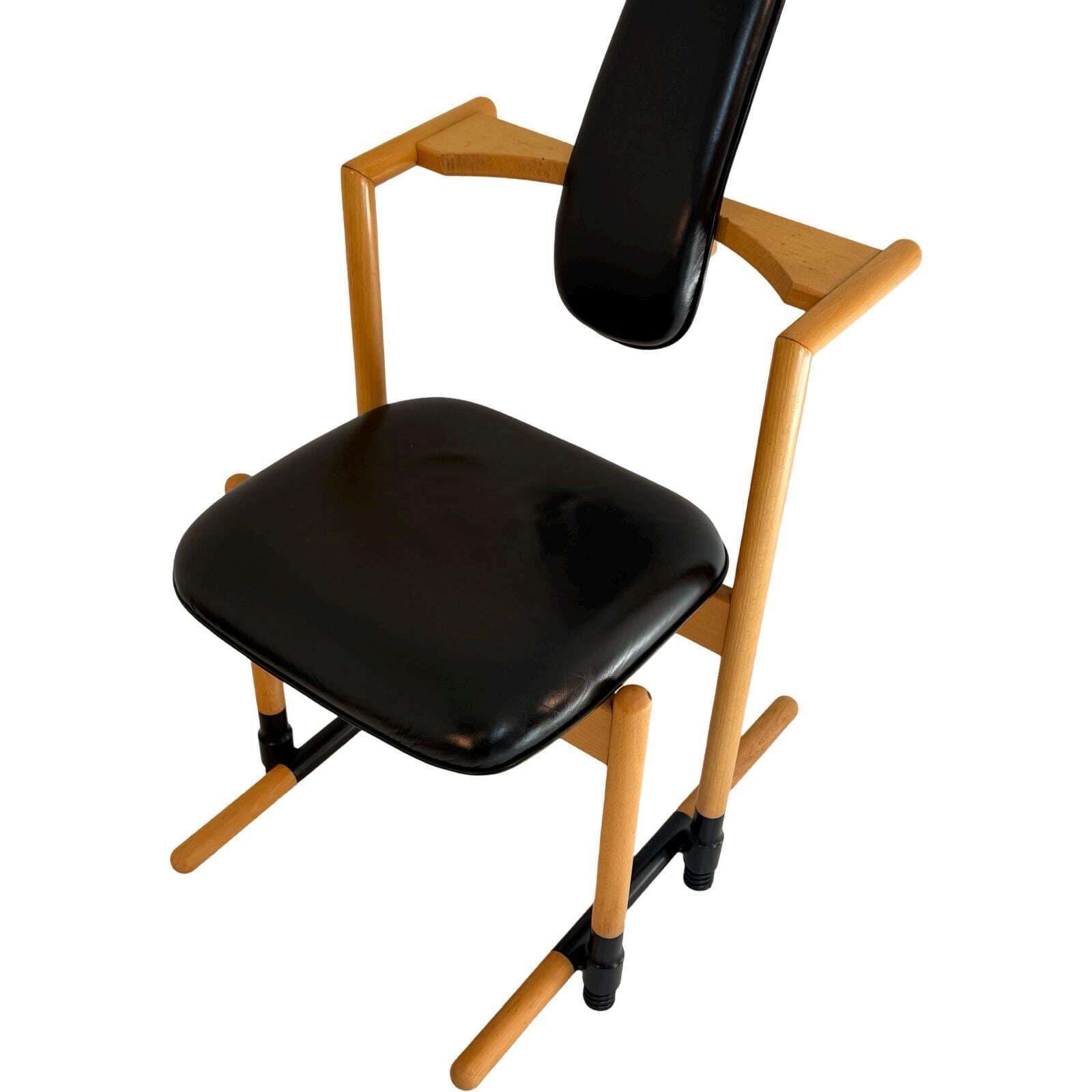 Peter Opsvik   Stokke   Flysit   Ergonomically Shaped Rocking Chair   Black Leather Upholstery And Wooden Frame photo furniture