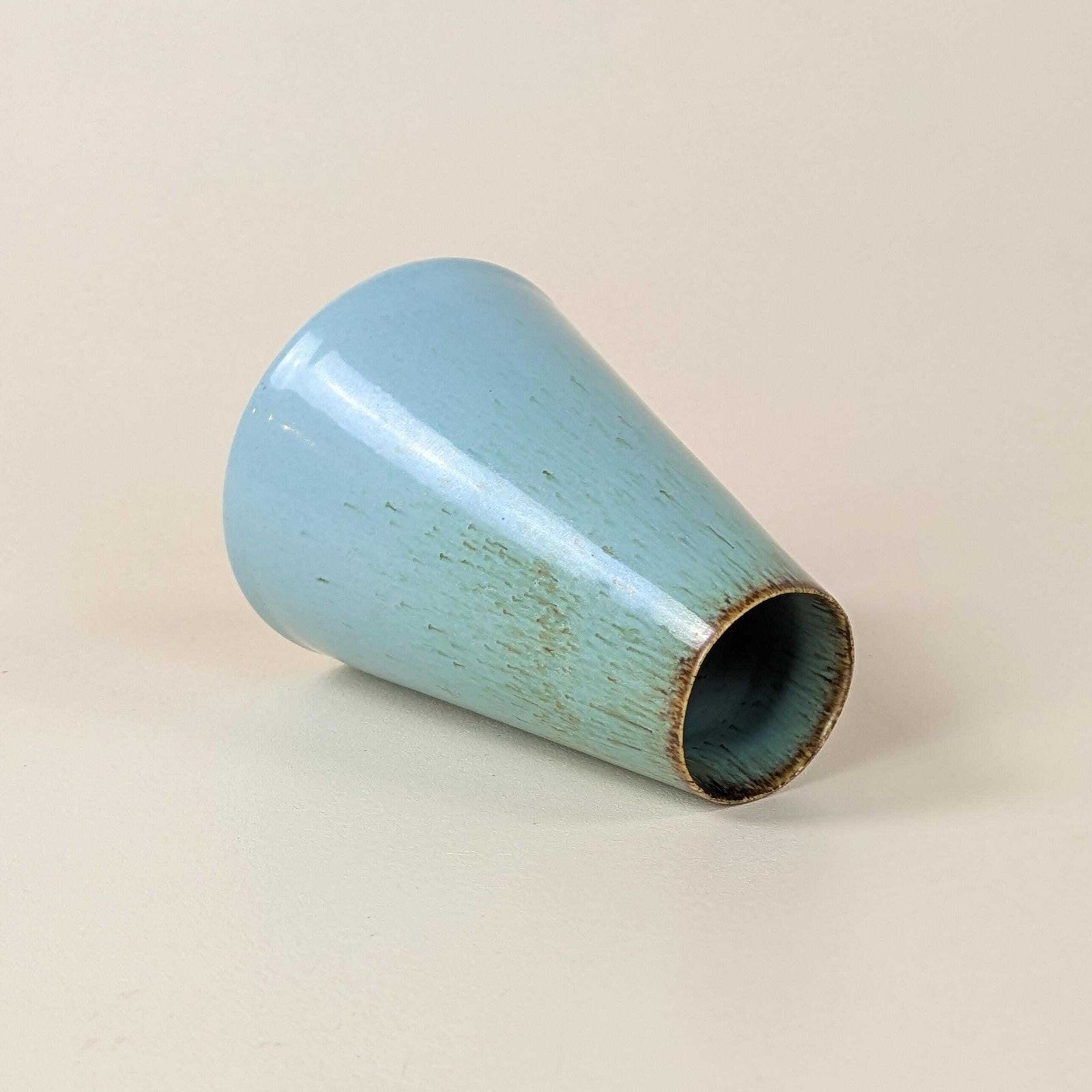 Striking Vintage Jean Chatoney Studio Pottery Vase, Conical Blue Glaze, French Ceramic Art photo Home Decor