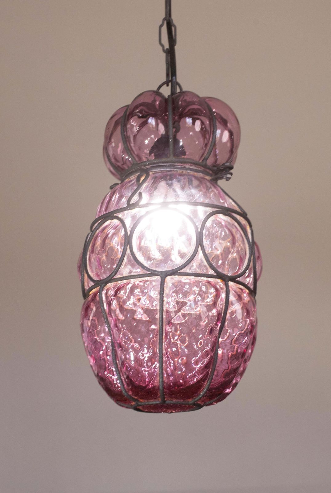Wonderful Plum Colour Venetian Lantern, Seguso Murano Glass, Italy, 1950s photo vintage
