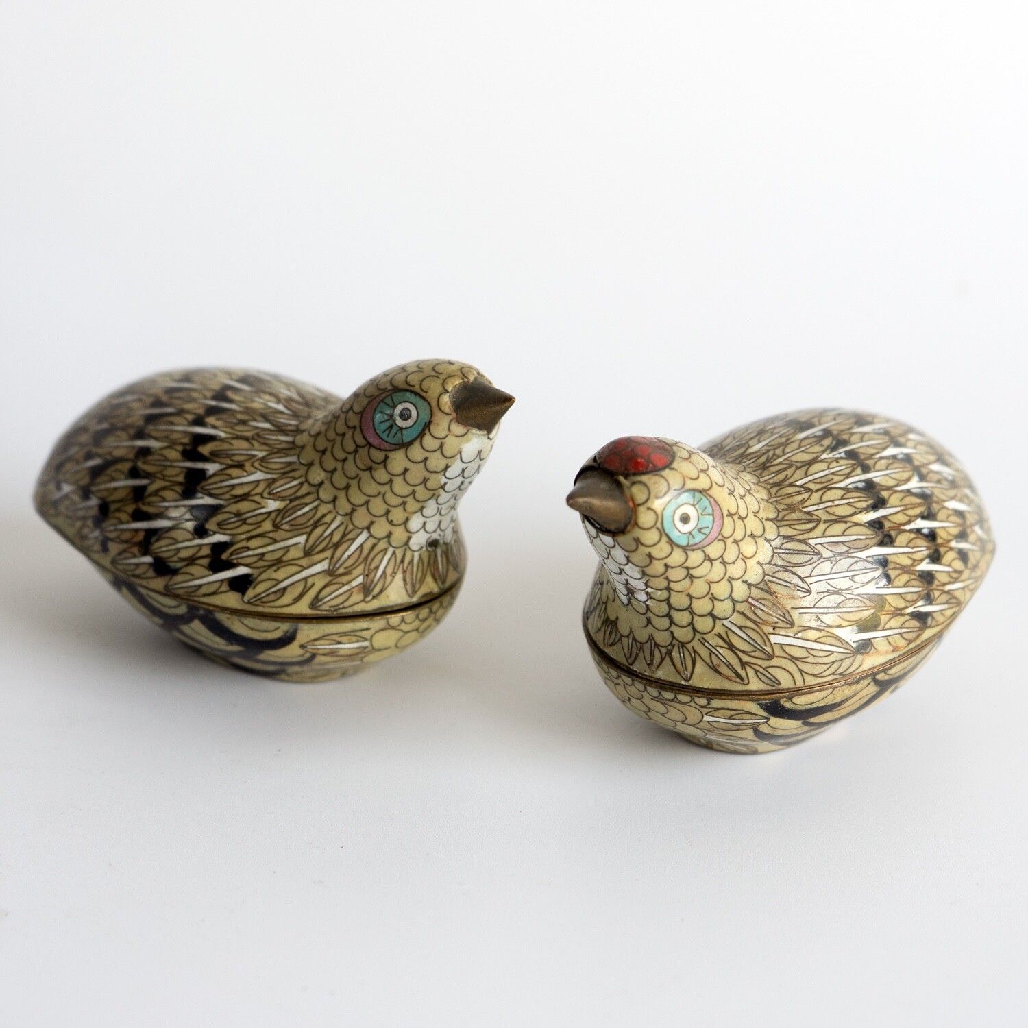 Pair Of Antique Chinese Cloisonne Quail Boxes, Qing Dynasty, Late 19th Century photo furniture