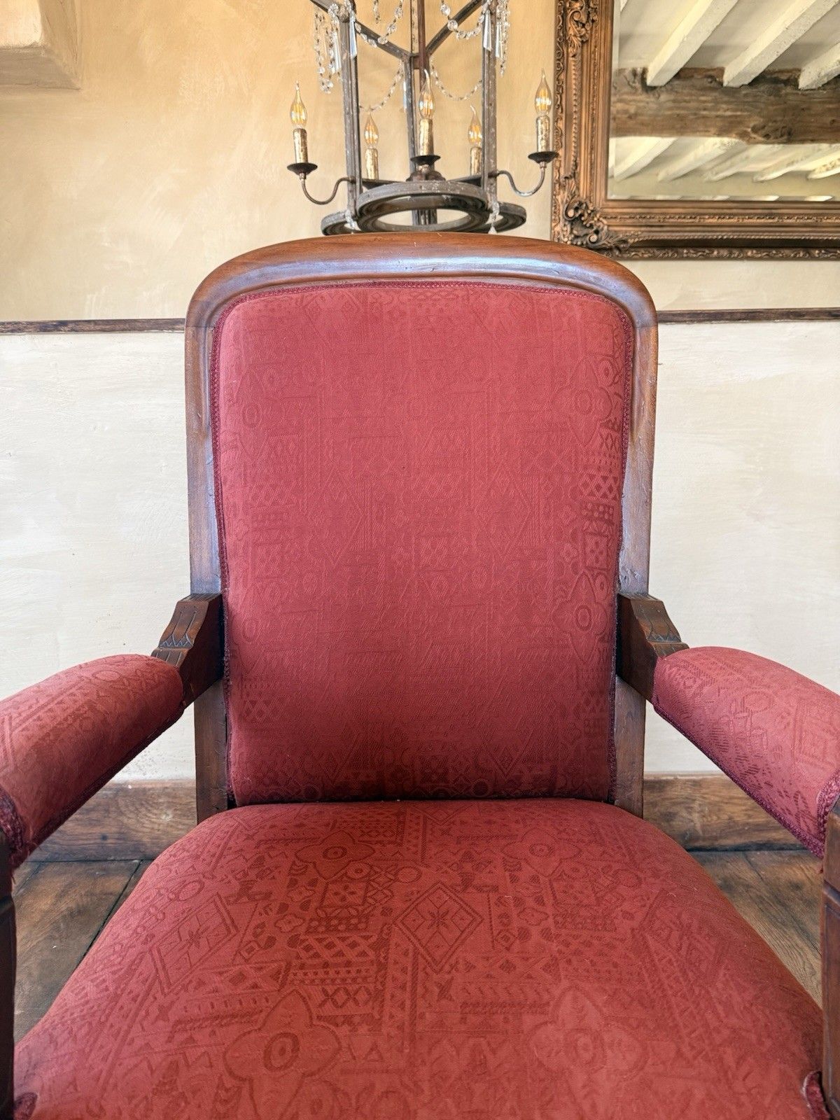 Original Antique Unholstered Burnt Orange Gentleman's Fireside Armchair photo vinterior
