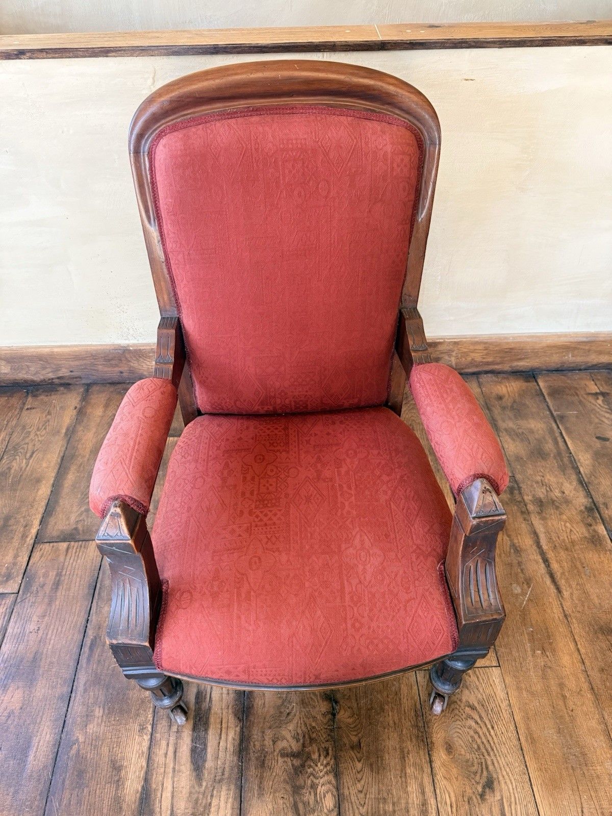 Original Antique Unholstered Burnt Orange Gentleman's Fireside Armchair photo vintage