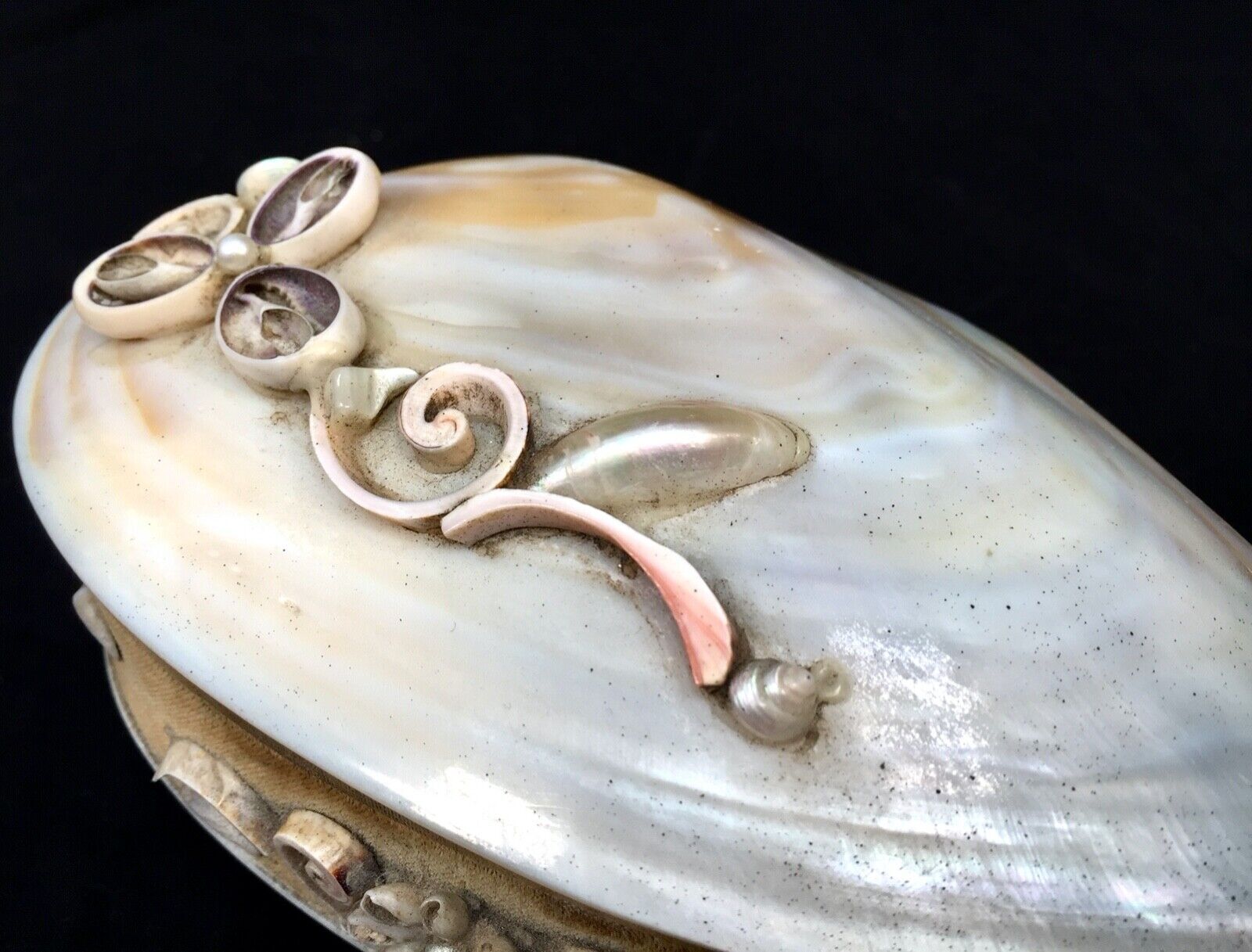 Antique Mother Of Pearl & Shell Work Jewellery Box / Trinket Case / Chest photo for sale