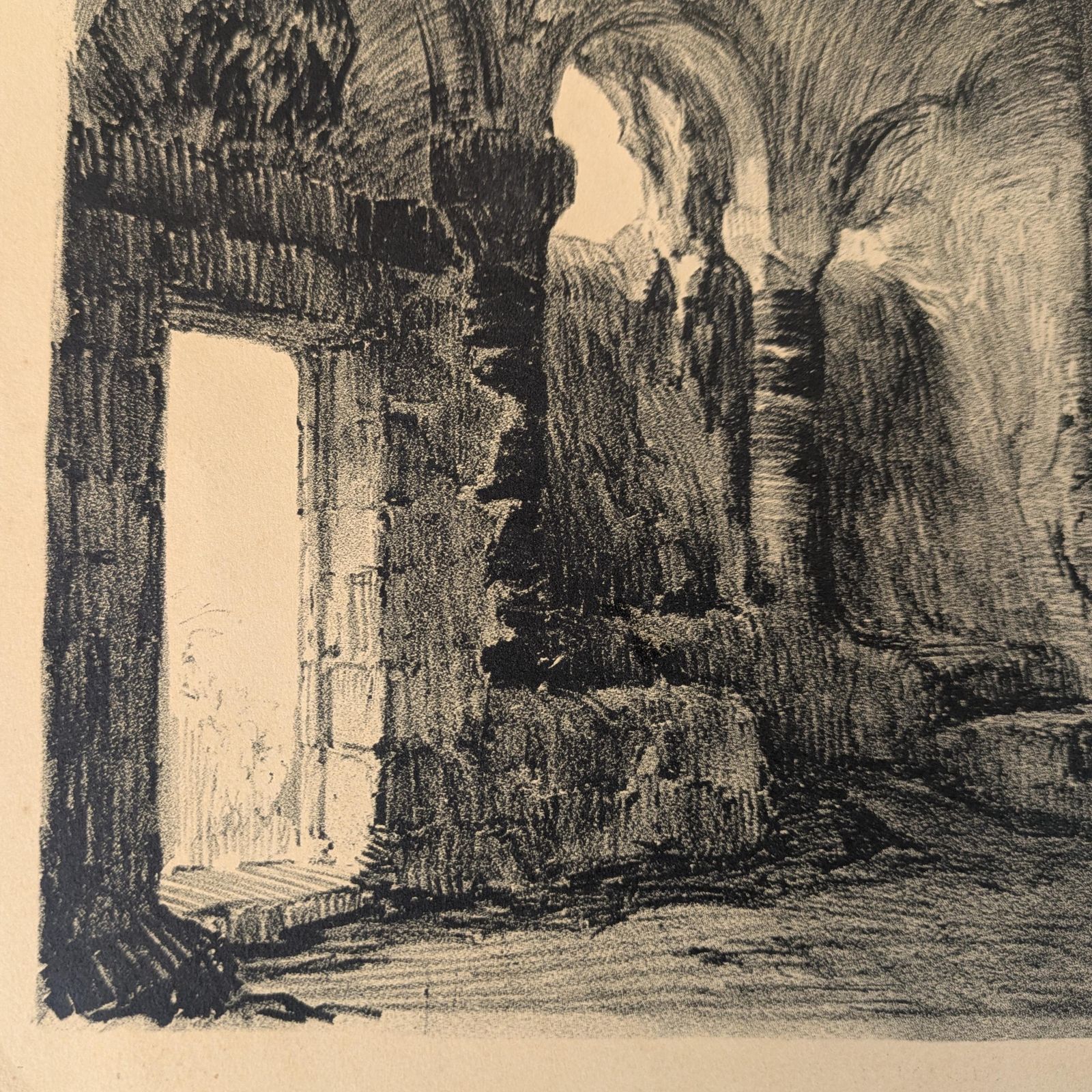 Antique Julien Lacaze Engraving Of The Christian Chapel In The Jonas Caves France, Signed French Art Print photo 64.0