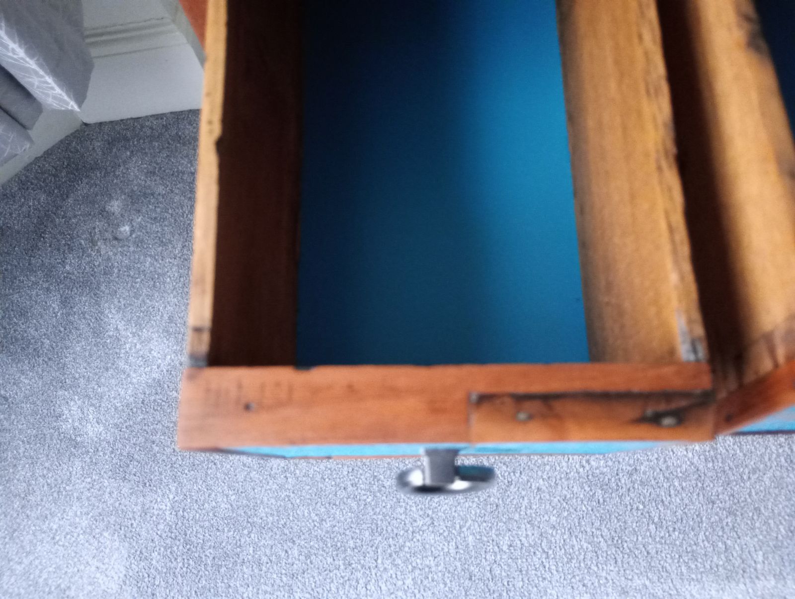 photo buy Antique Solid Mahogany Three Drawer Desk With Teal Top And Decorated Drawers