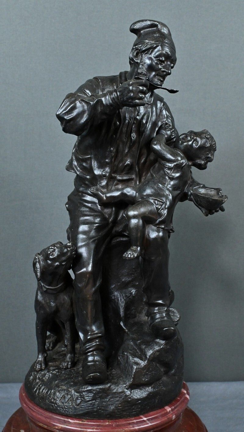 Bronze “The First Meal” By V. Rousseau – Early 20th Century photo Art