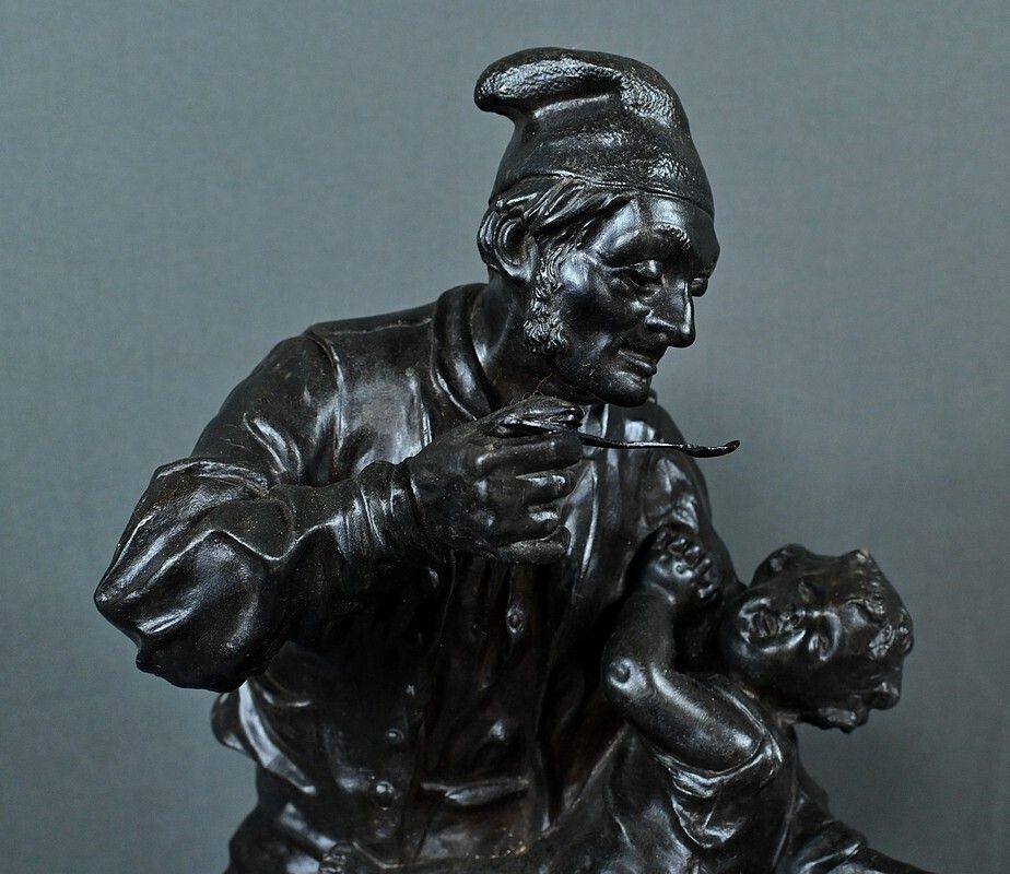 Bronze “The First Meal” By V. Rousseau – Early 20th Century photo 1210.0
