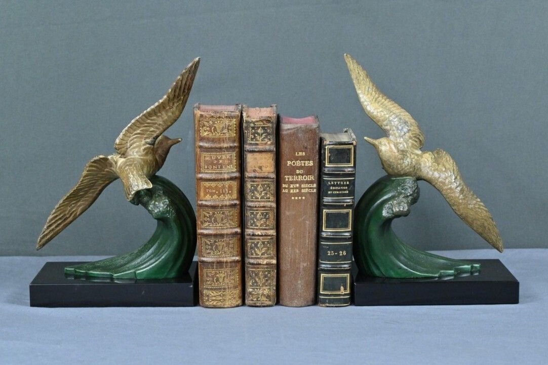 Spelter Bookends, Signed Mélo, Art Deco – 1930