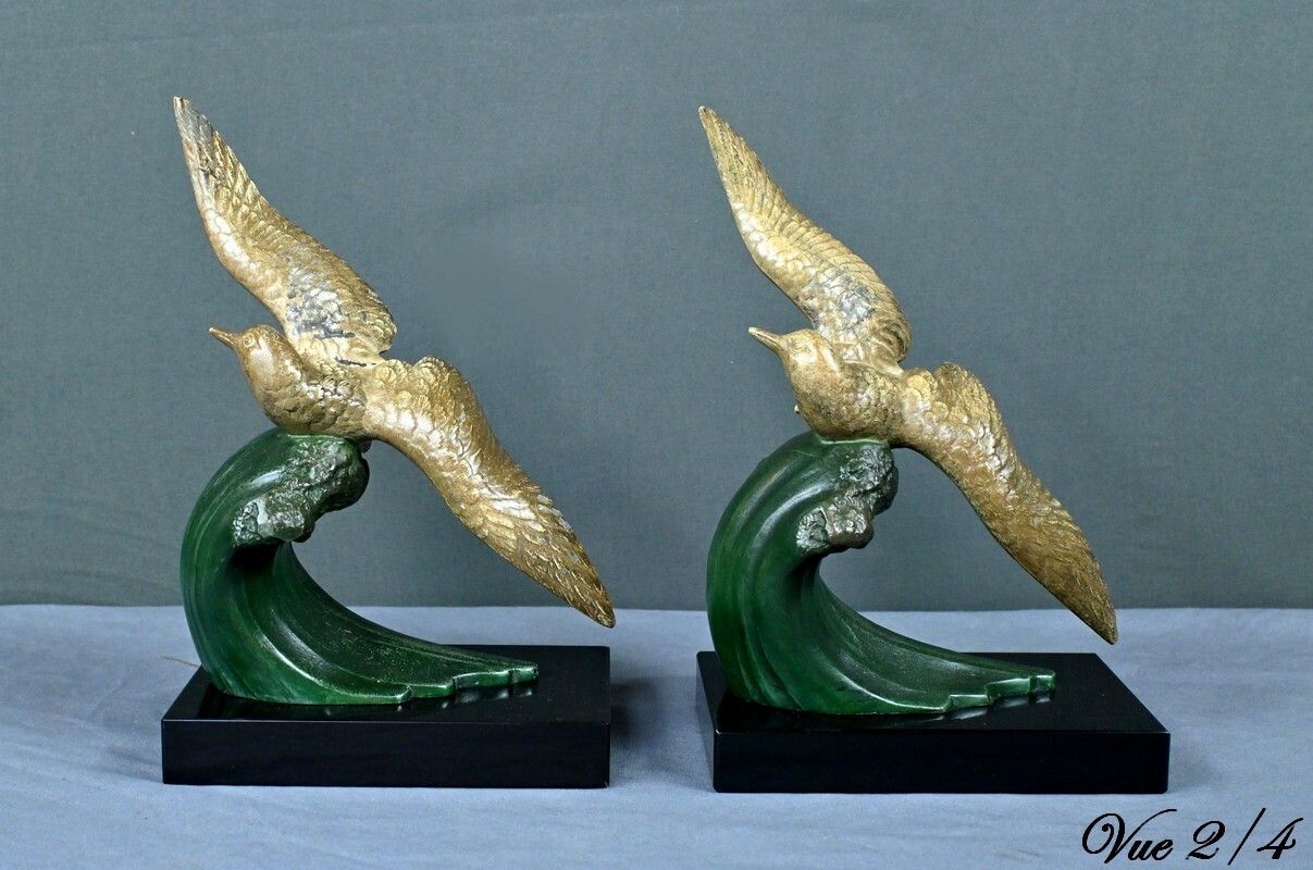 750.0 Spelter Bookends, Signed Mélo, Art Deco – 1930 photo