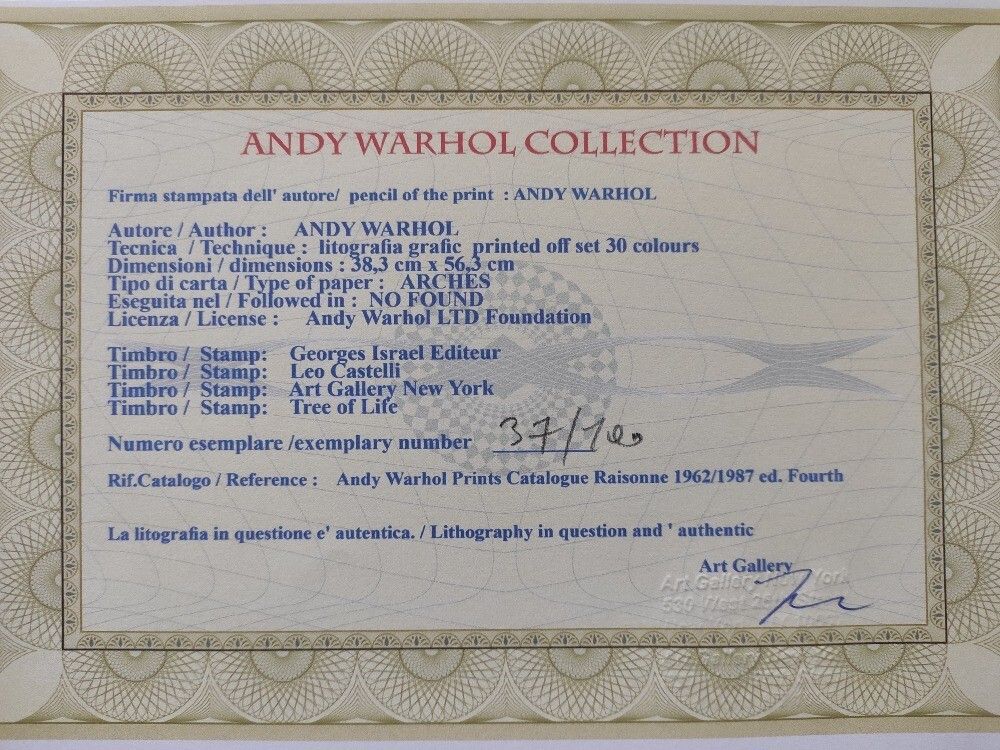 Andy Warhol Signed Lithograph Audrey Hepburn Certificate Leo Castelli photo for sale