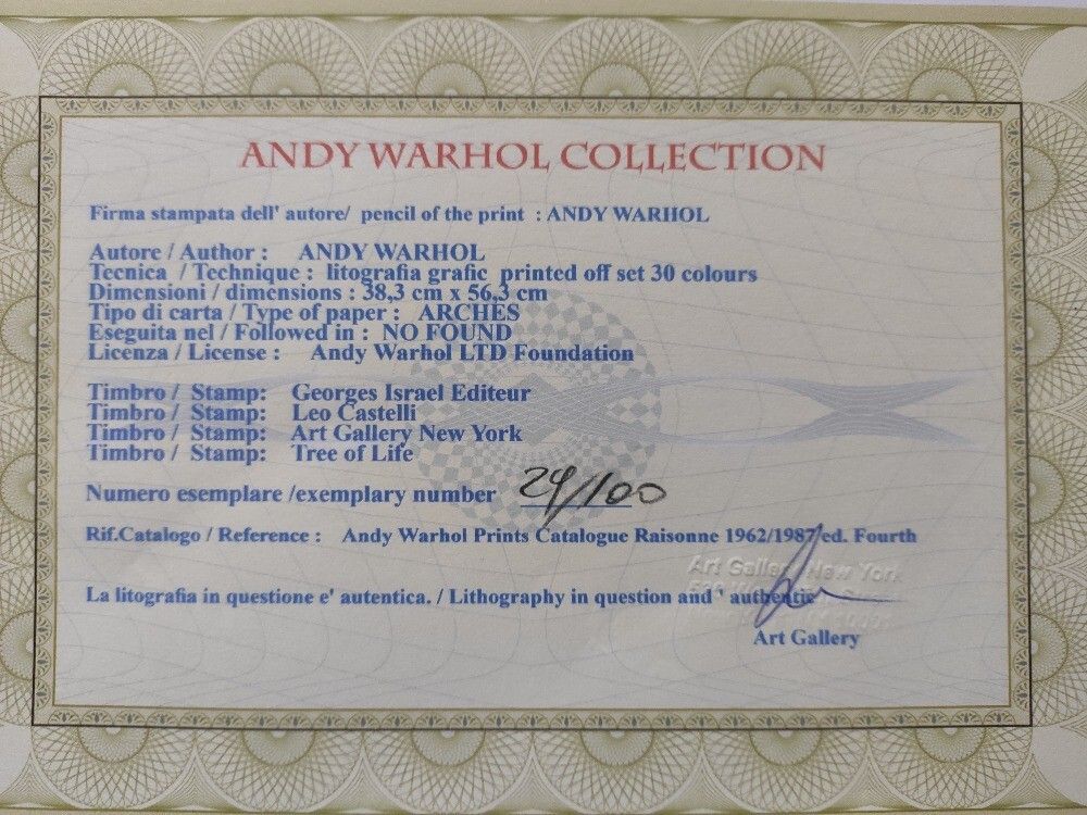 Andy Warhol Signed Liza Minnelli Certificate Leo Castelli photo for sale
