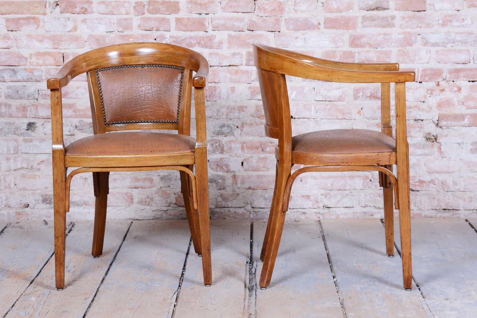 Pair Of Restored Art Deco Armchairs, Beech, Leatherette, Austria, 1930s photo Furniture