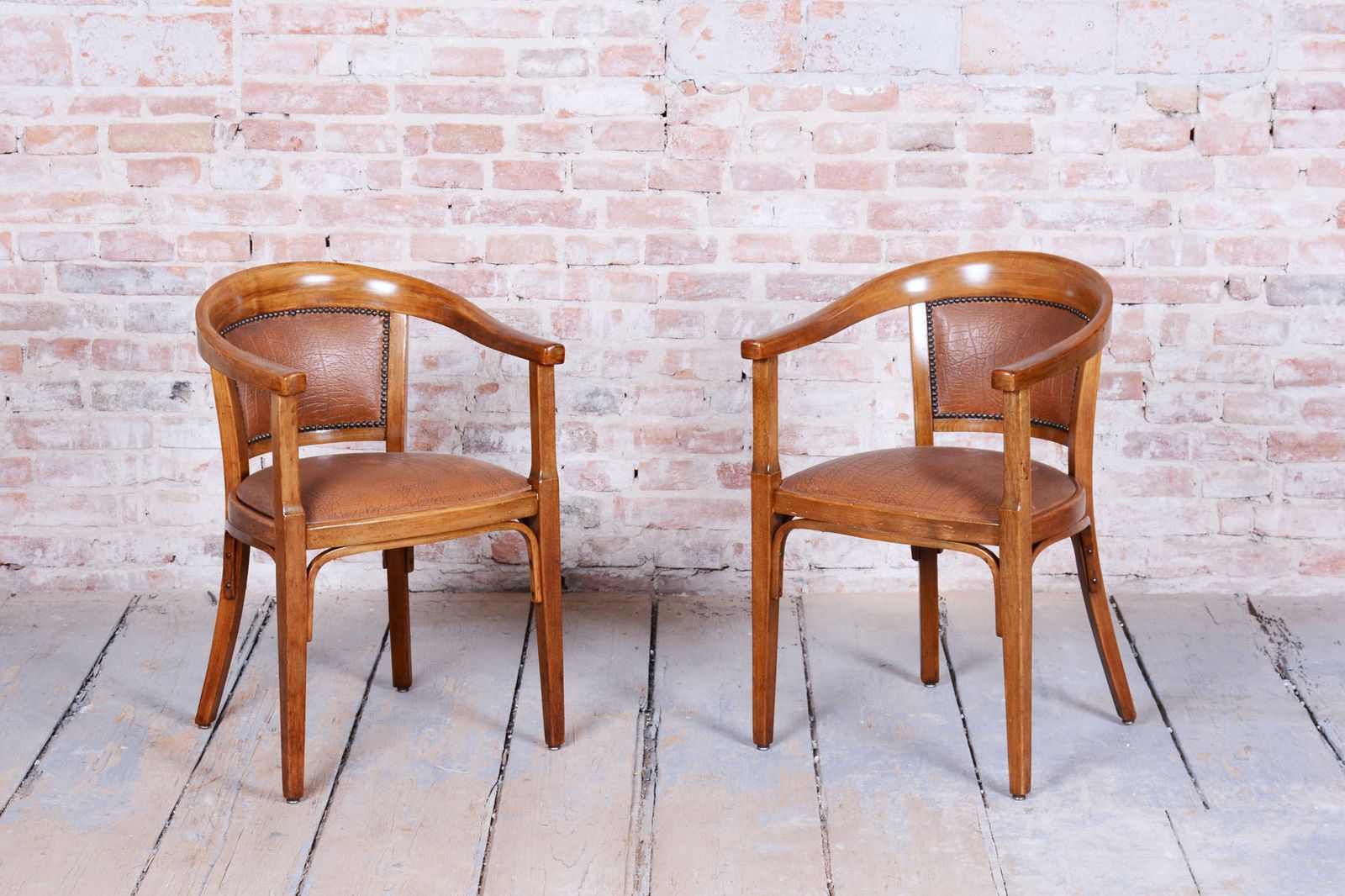 Pair Of Restored Art Deco Armchairs, Beech, Leatherette, Austria, 1930s photo 850.0