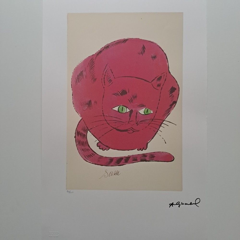 Andy Warhol Signed Lithograph Cat Sam Certificate Leo Castelli photo furniture