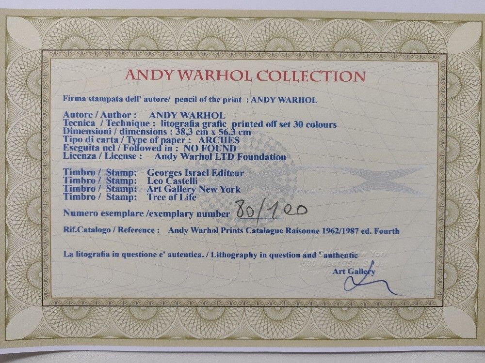 Andy Warhol Signed Lithograph Franz Kafka Certificate Leo Castelli photo for sale