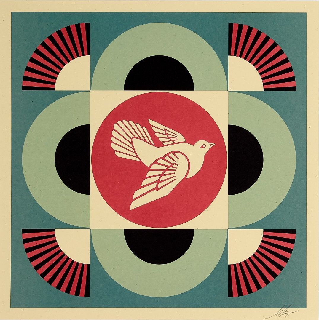 Shepard Fairey, 2024 Geometric Dove Set Three Offset Lithographs On Paper Cm 61 X 61 Each photo for sale