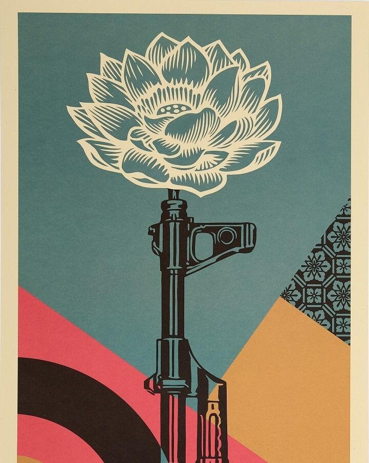 Shepard Fairey, 2025 Ak 47 Lotus Offset Lithograph On Thick Paper Cm 91,5 X 61 photo furniture