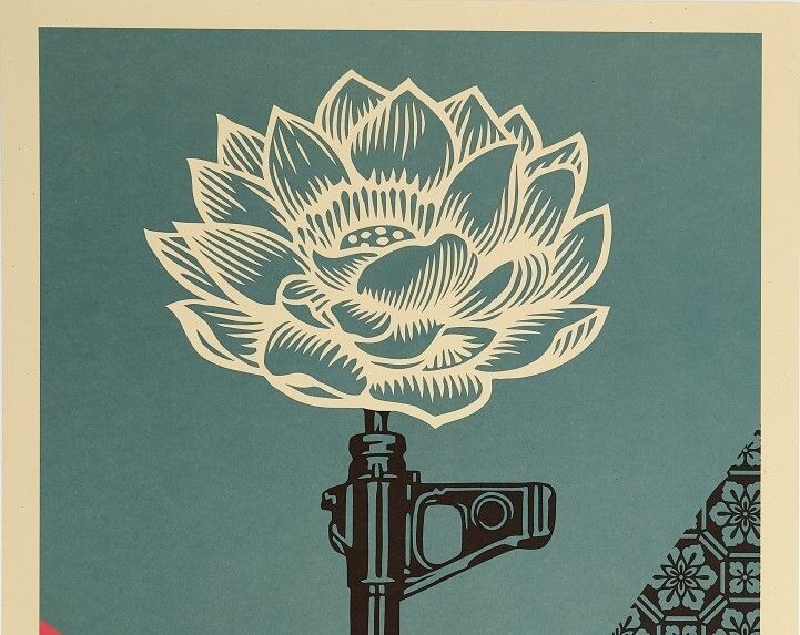 Shepard Fairey, 2025 Ak 47 Lotus Offset Lithograph On Thick Paper Cm 91,5 X 61 photo for sale