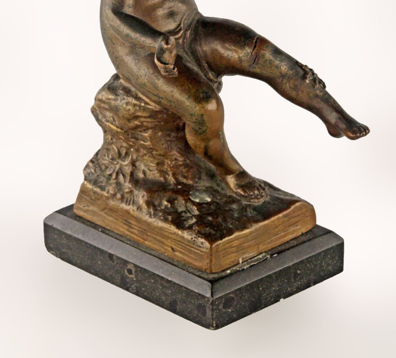 Early 20th Century French Bronze Sculpture With Marble Base Of A Sitting Boy photo buy