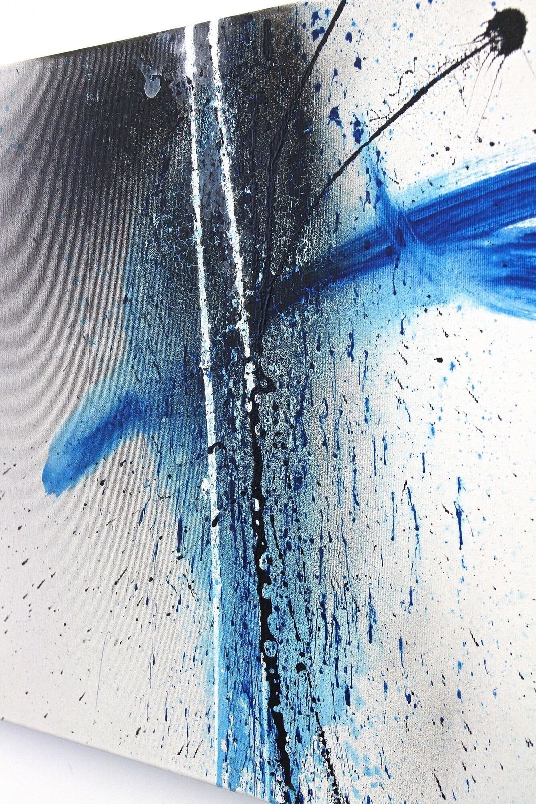 Contemporary Abstract Painting "Blue Soot", Acrylic On Canvas, Signed By Ms, At 5/2017 photo vintage