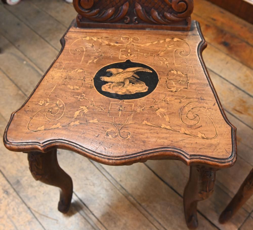 Pair Black Forest Hall Chairs Carved Walnut 1840 photo Furniture