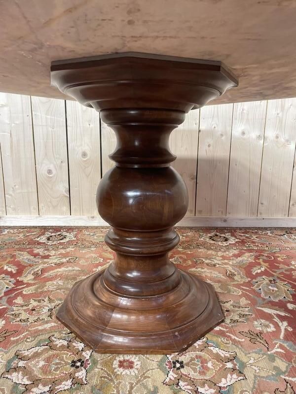 Table Octogonale Plateau Marbre Et Pied En Bois photo Furniture