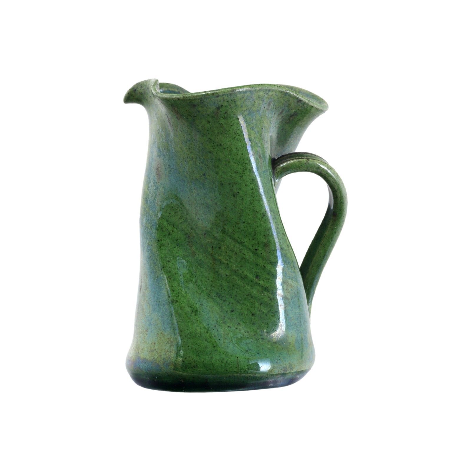 Rye Pottery Sussex Rustic Ware Miniature Green Lustre Twisted Tricorn Jug 2 3/4"