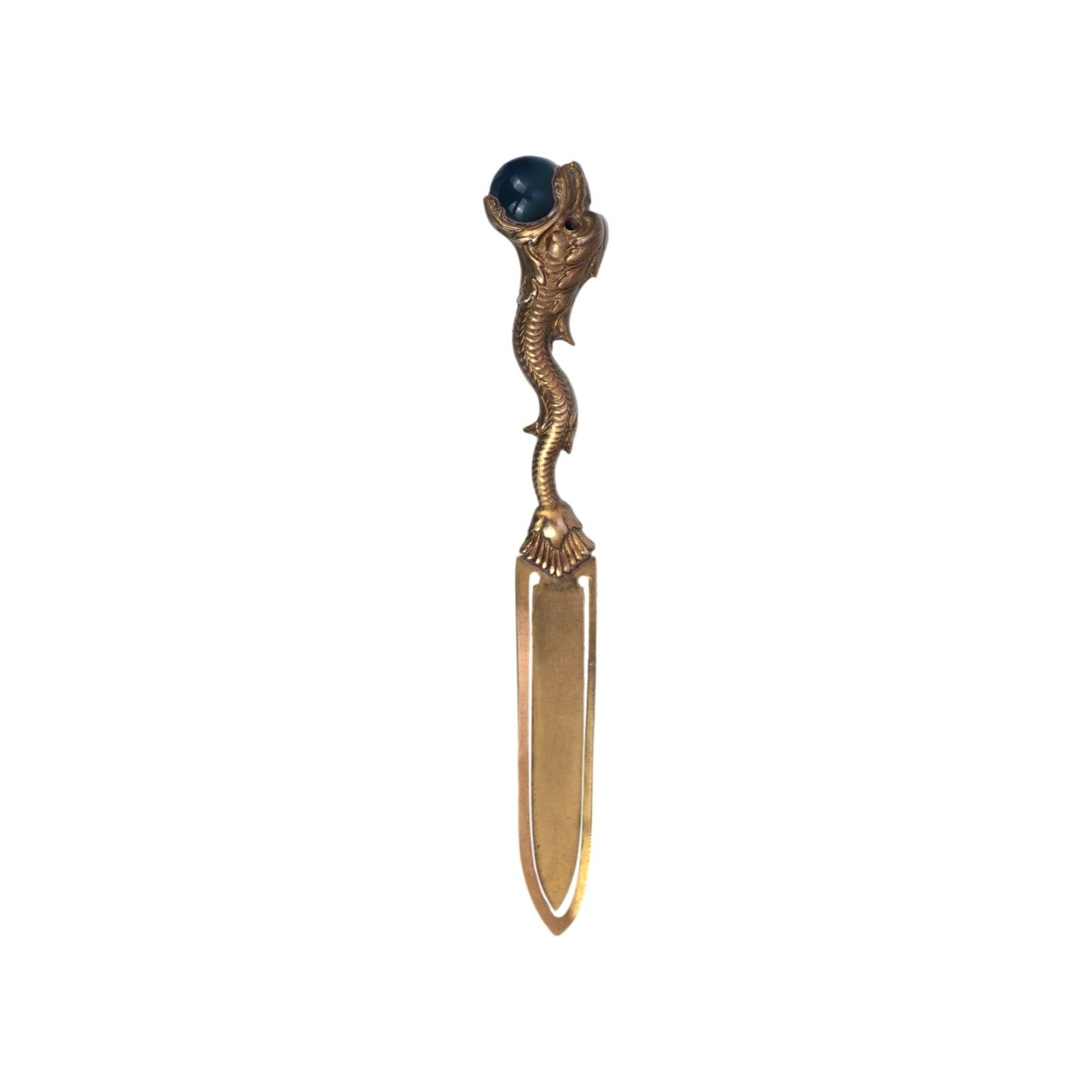 Antique Bookmark / Page Marker Gilt Brass Polished Agate Sea Monster Leviathan photo furniture