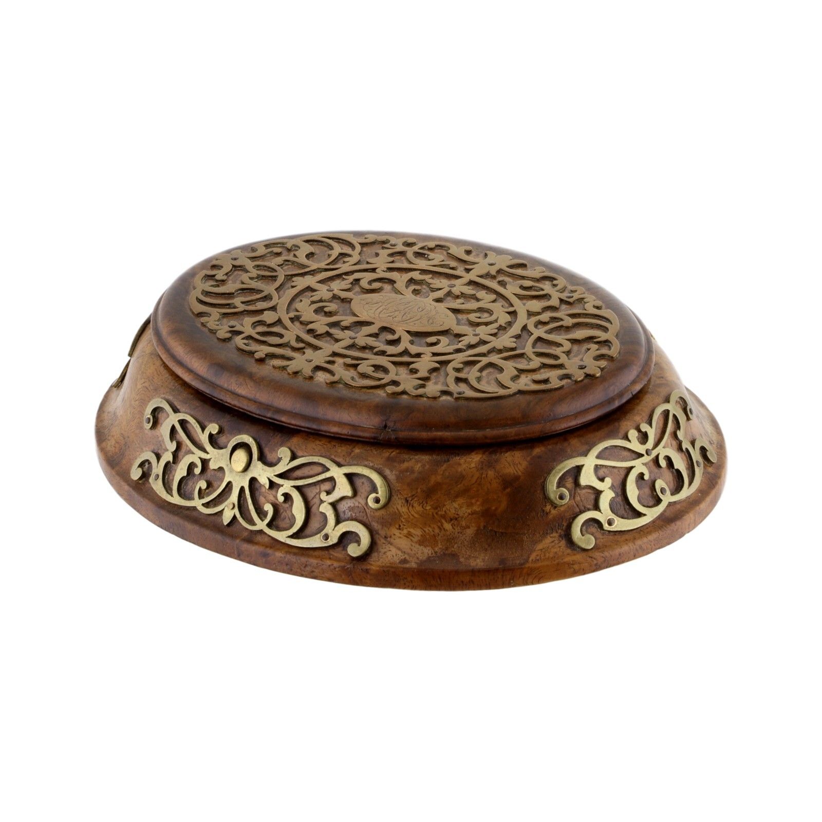 Antique English Oak & Brass Jewellery / Trinket Box