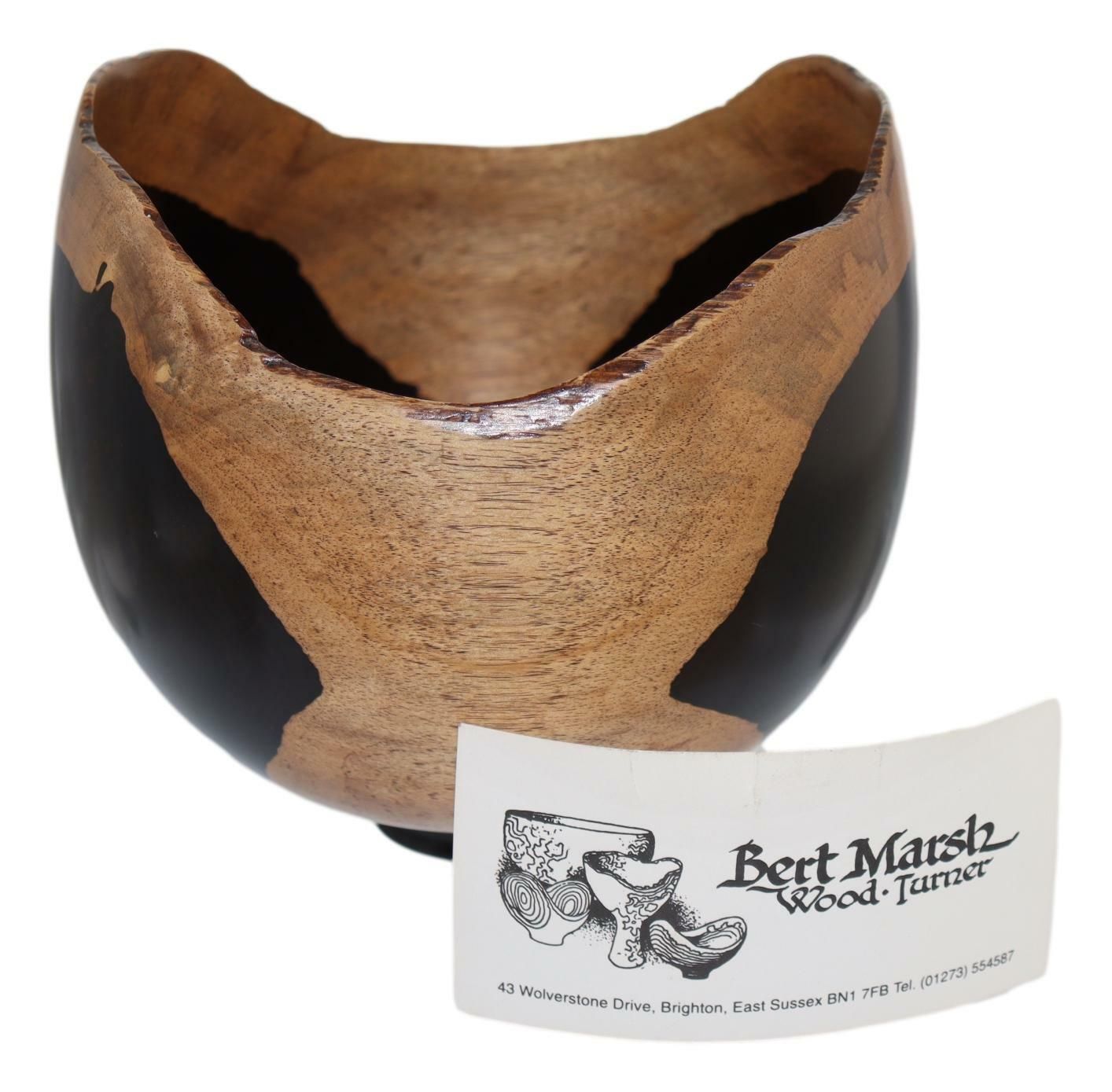 Bert Marsh Rare African Blackwood Wooden Vase 5" Tall Signed