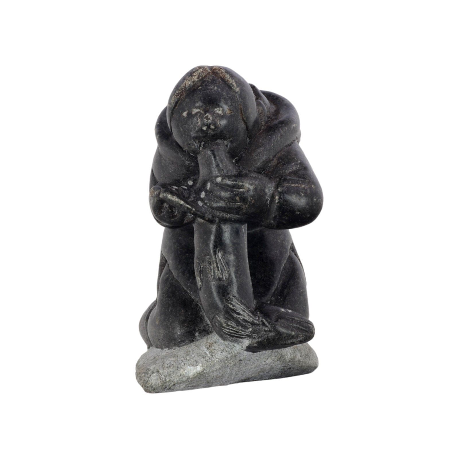 Vintage Inuit Eskimo Stone Carving Signed Inuit Mother & Child & Fish photo furniture