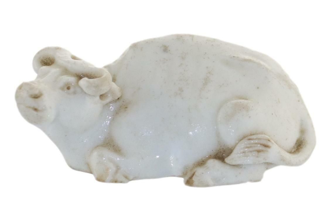 Antique Chinese Porcelain Blanc De Chine Miniature Figure Ox C19th photo furniture