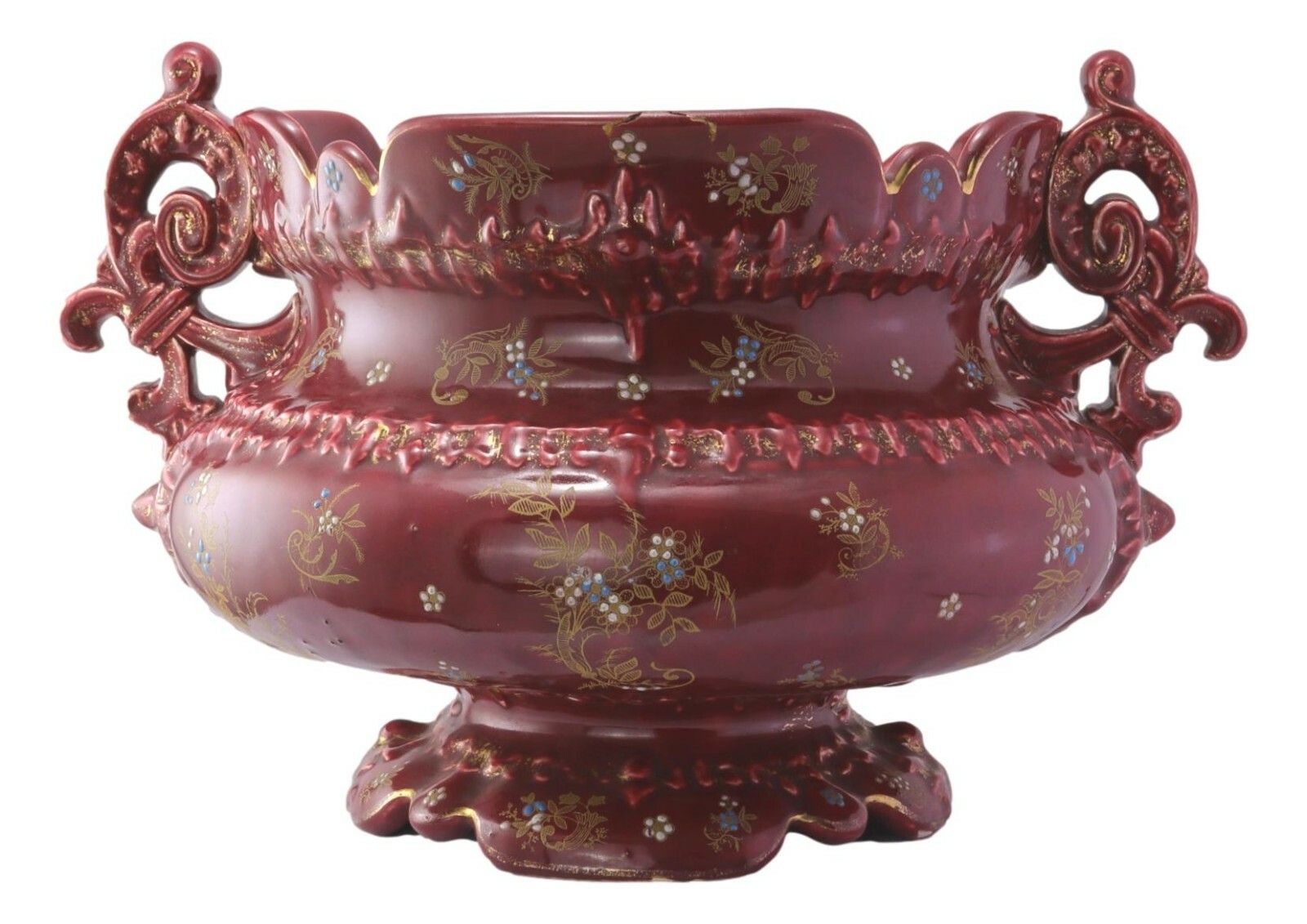 Antique French Gustave De Bruyn Majolica Barbotine Enamel Pottery Cache Pot 1900 photo furniture