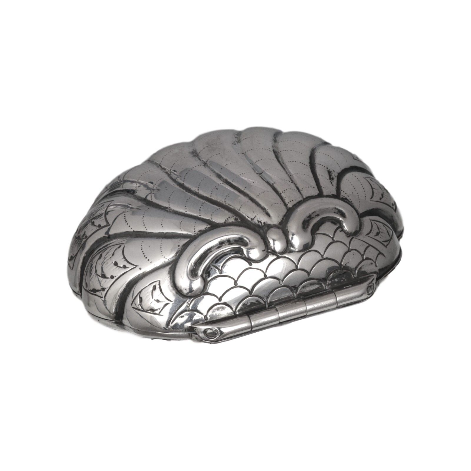Antique Hallmarked German 800 Silver Shell Form Snuff Box Heasman & Co 1889 photo for sale