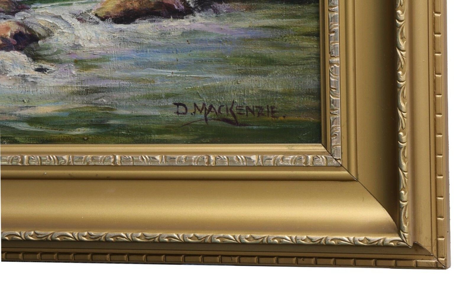 D Mackenzie 26" X 20" Oil Painting Landcsape Woodland River Scene C19th photo furniture